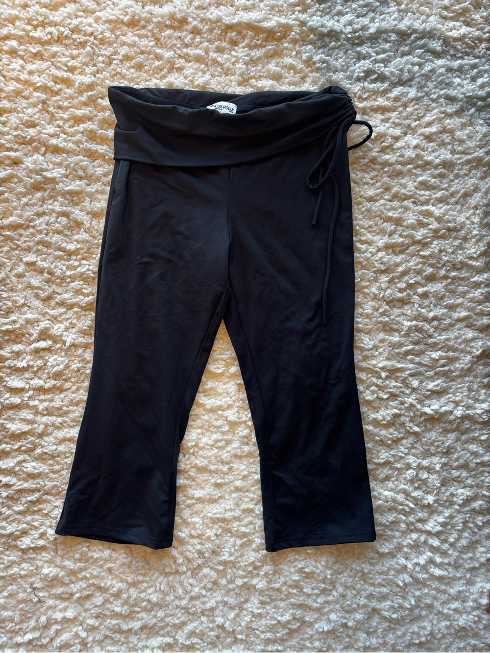 Princess Polly Black Fold-Over Waist Capri Pants with Side Drawstring